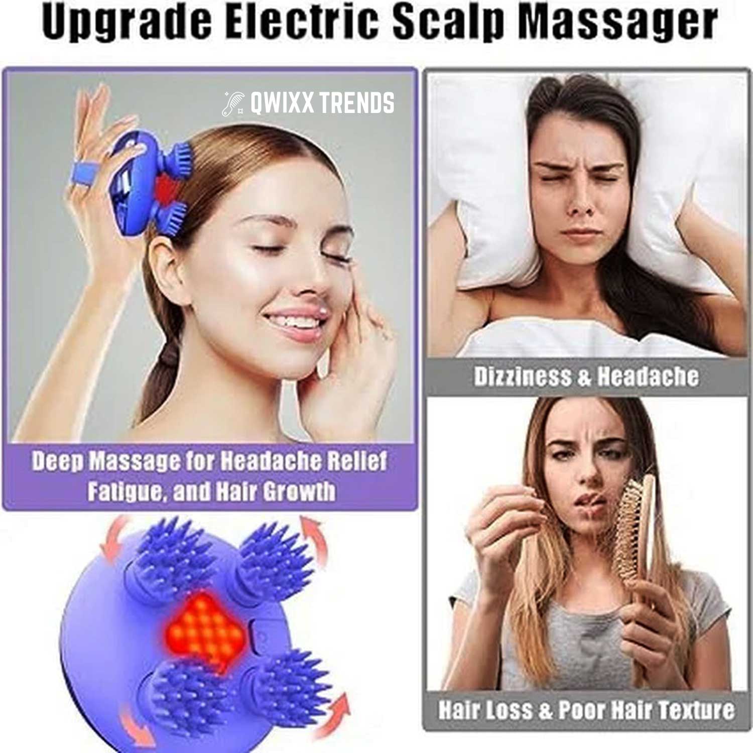 🇺🇸 5‑in‑1 Electric Scalp Massager – 8 Replaceable Claws for Deep Scalp Care & Relaxation